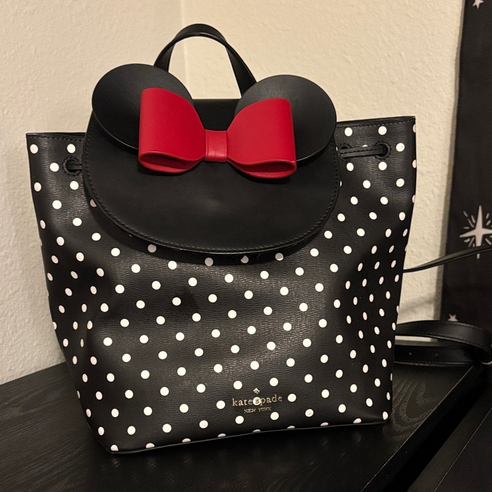 Kate Spade Black and White Polka Dot Backpack with Red Accent